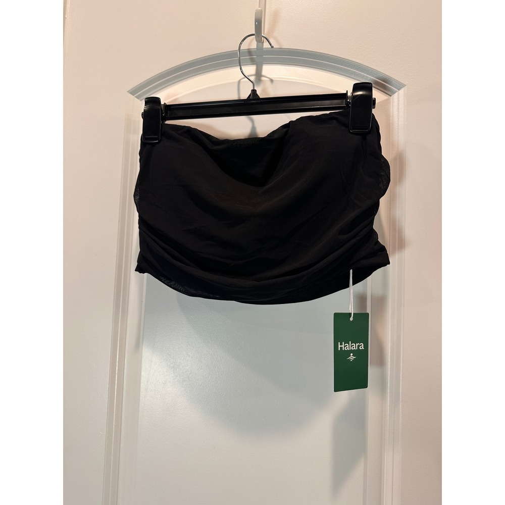Halara Tube Top Large Black NEW Ruched Mesh Padded Strapless Bandeau